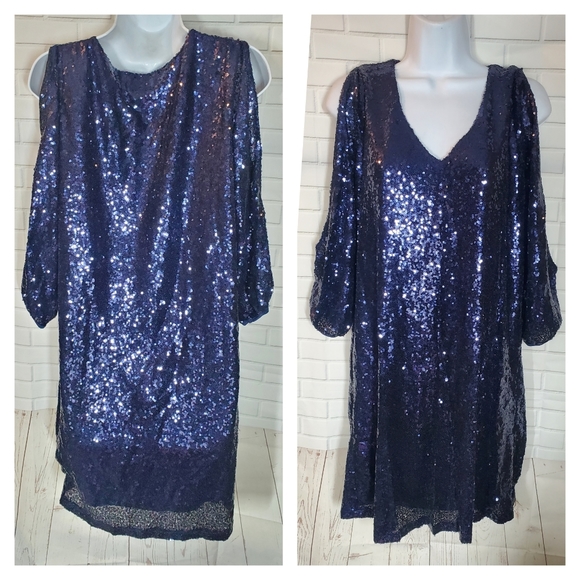 Lulus Navy Blue Sequin Cocktail Evening Wedding Guest New Years Dress - Picture 1 of 7
